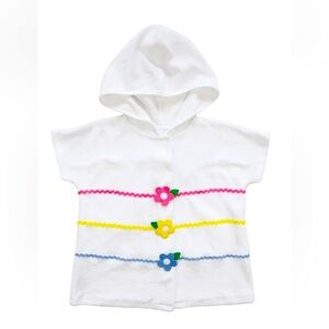 FLORENCE EISMAN White and Flowers Bathing Suit Cover Up Swim Hood